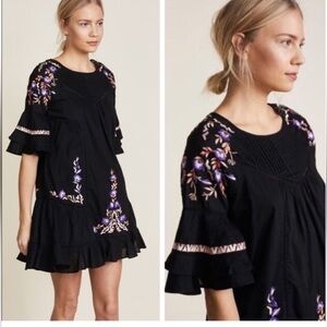Free People Black Dress with Purple Floral Embroidery